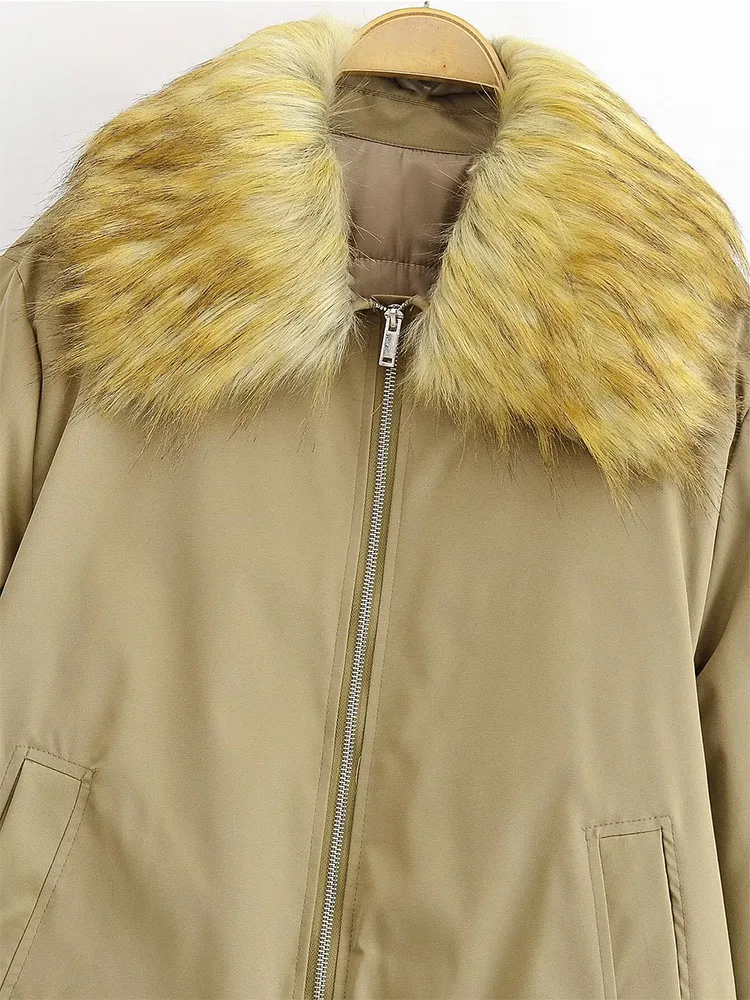 Autumn Winter Jacket Women's Detachable Fur Collar Parka Coat Women 2025 New Fashion Long Sleeve Zipper Casual Outerwear