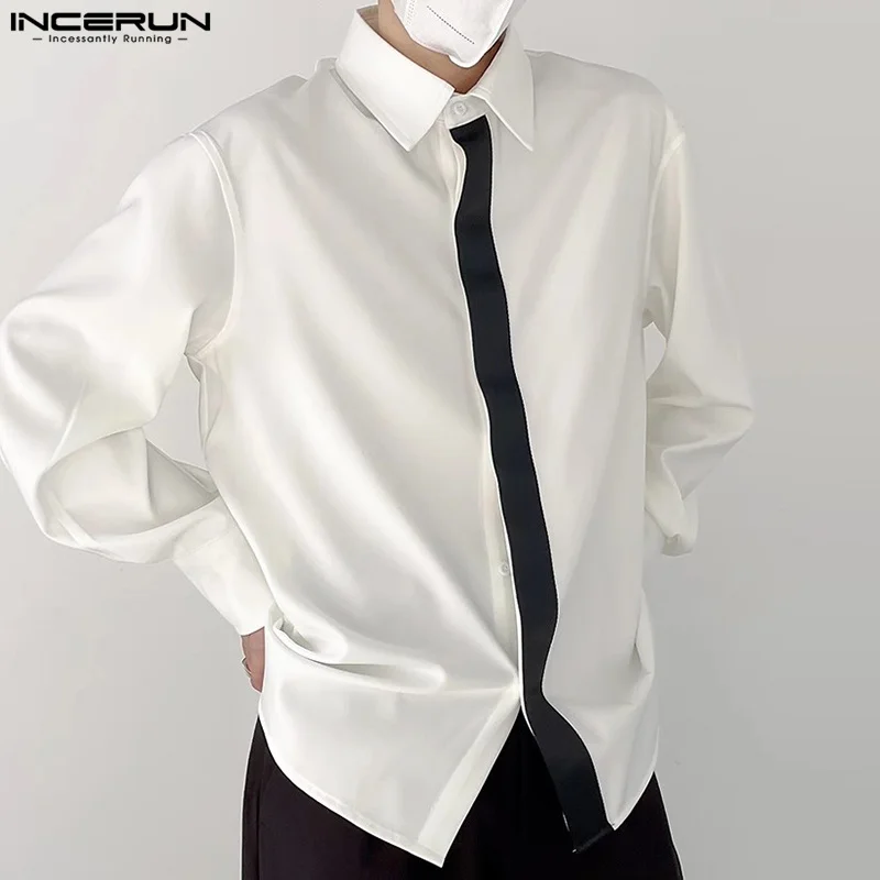 

Топы INCERIIN 2024, красивая новая мужская блузка в Корейском стиле контрастных цветов, Повседневная Уличная одежда, мужские рубашки с длинным рукавом