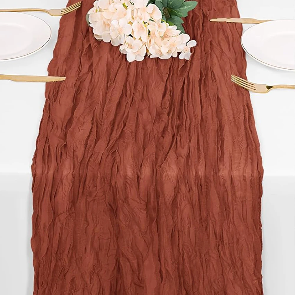 Lilac Purple Boho Rustic Gauze Table Runner for Wedding and Event Decoration