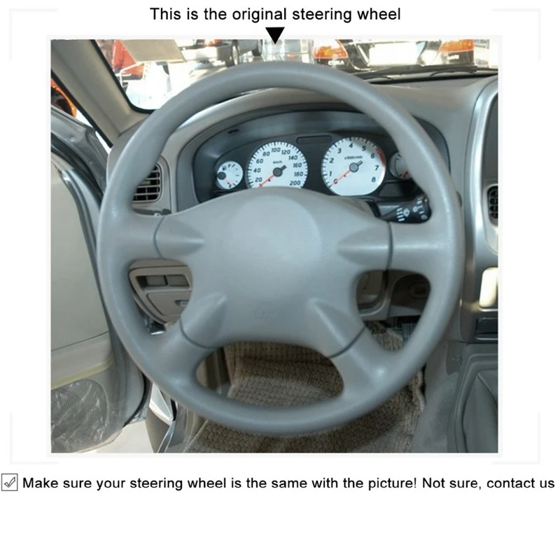 MEWANT Housse De Volant De Voiture Respirante Cousue à La Main Pour Nissan Almera (N16)/X-Trail (T30)/Terrano 2/Almera Tino/Micra/Primera Accessoires De Volant En Cuir Véritable