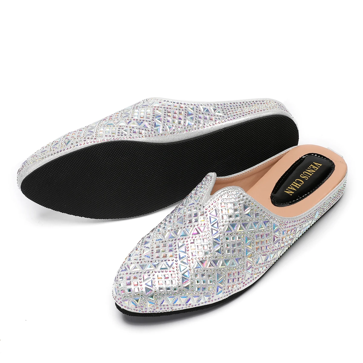 2025 Latest Design Nigeria Silver Color Half Shoes Elegant Flat Shoes for Woman Fashion Comfortable Party Slippers — view 5