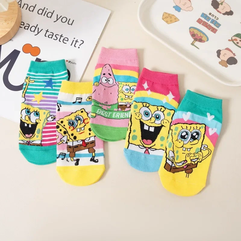 Womens SpongeBob Socks Set Spring Autumn Women Cute Cartoon Cotton Socks Sports Student Leisure Short Socks Wholesale