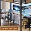 Twin Loft Bed with L-Shaped Desk,Metal Twin Size Bed Frame with LED Lights & Charging Sation3Fabric Drawers2Tier Storage Shelves 4
