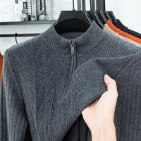Suéter de punto grueso para hombre, jersey de media cremallera con cuello medio alto, patrón de espiga de manga larga, moda cálida para otoño e invierno
