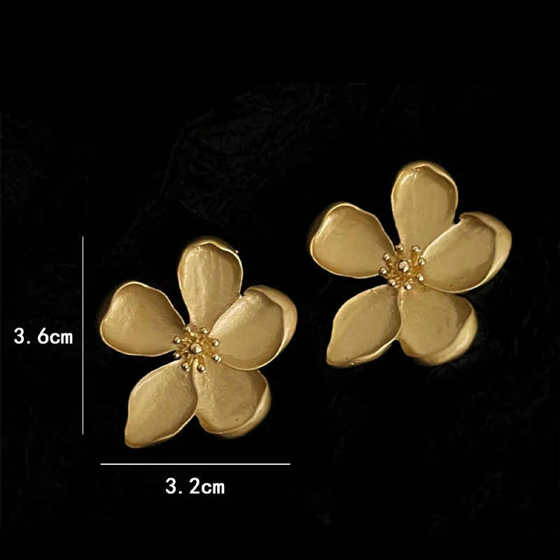 New Exaggerated European & American Style Metal Flower Stud Earrings For Women's Daily Wear Fashion Gold Color Jewelry Gifts 6