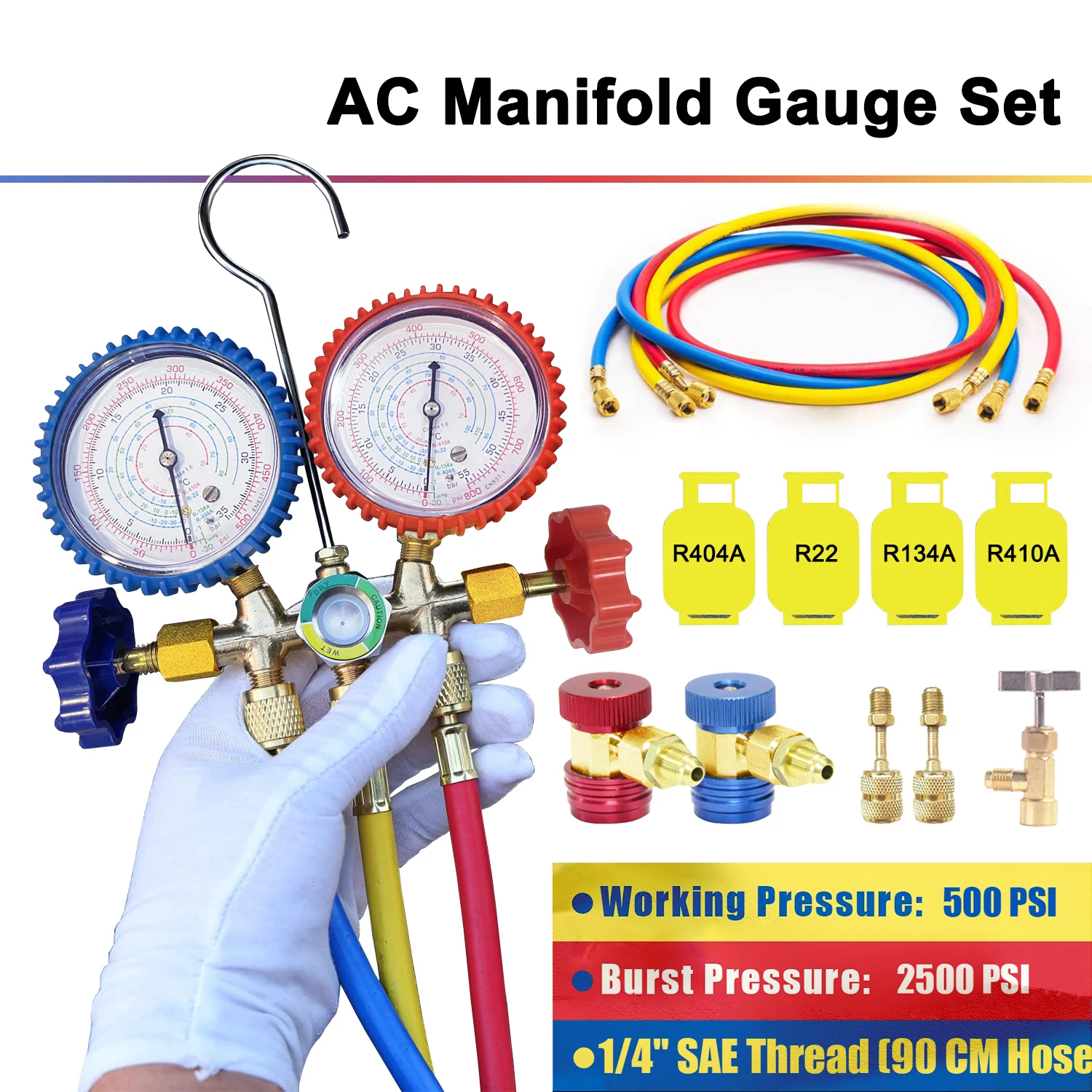 R410A R22 R134a R404A Manifold Gauge ชุด HVAC A/C เครื่องทําความเย็นชาร์จบริการท่อปรับ Couplers อะแดปเตอร์ TAP 1