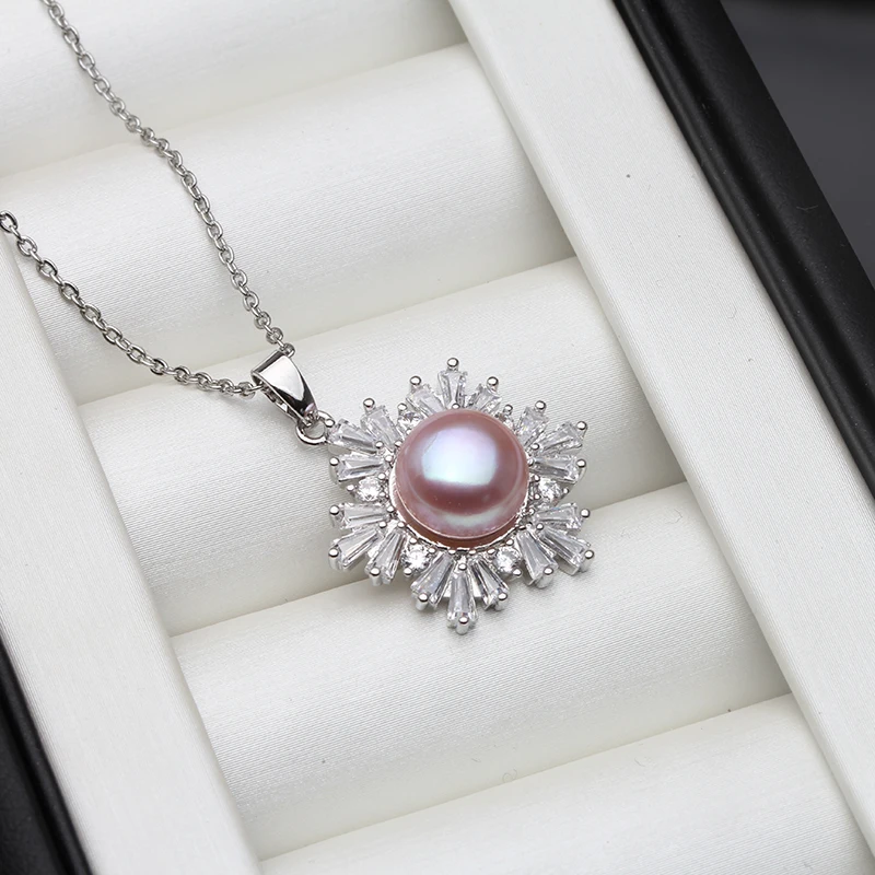 Silver Pendant Necklace Wedding Natural Pearl Women Bohemian White Black Trendy Zirconia S925 Sterling Birthday Gift