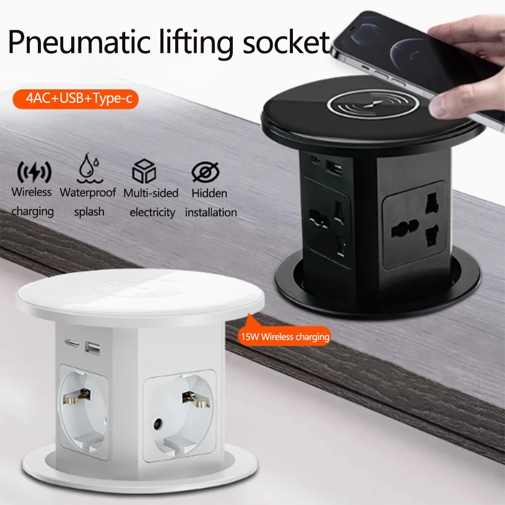 Pop Up Outlet สําหรับเคาน์เตอร์ Auto Lifting Power Strip Retractable Desktop ซ็อกเก็ตซ่อน USB/Type-C/ไร้สายชาร์จสมาร์ท Outlet 1