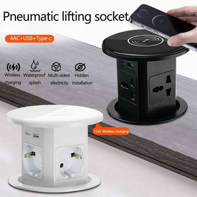 Pop Up Outlet สําหรับเคาน์เตอร์ Auto Lifting Power Strip Retractable Desktop ซ็อกเก็ตซ่อน USB/Type-C/ไร้สายชาร์จสมาร์ท Outlet 1