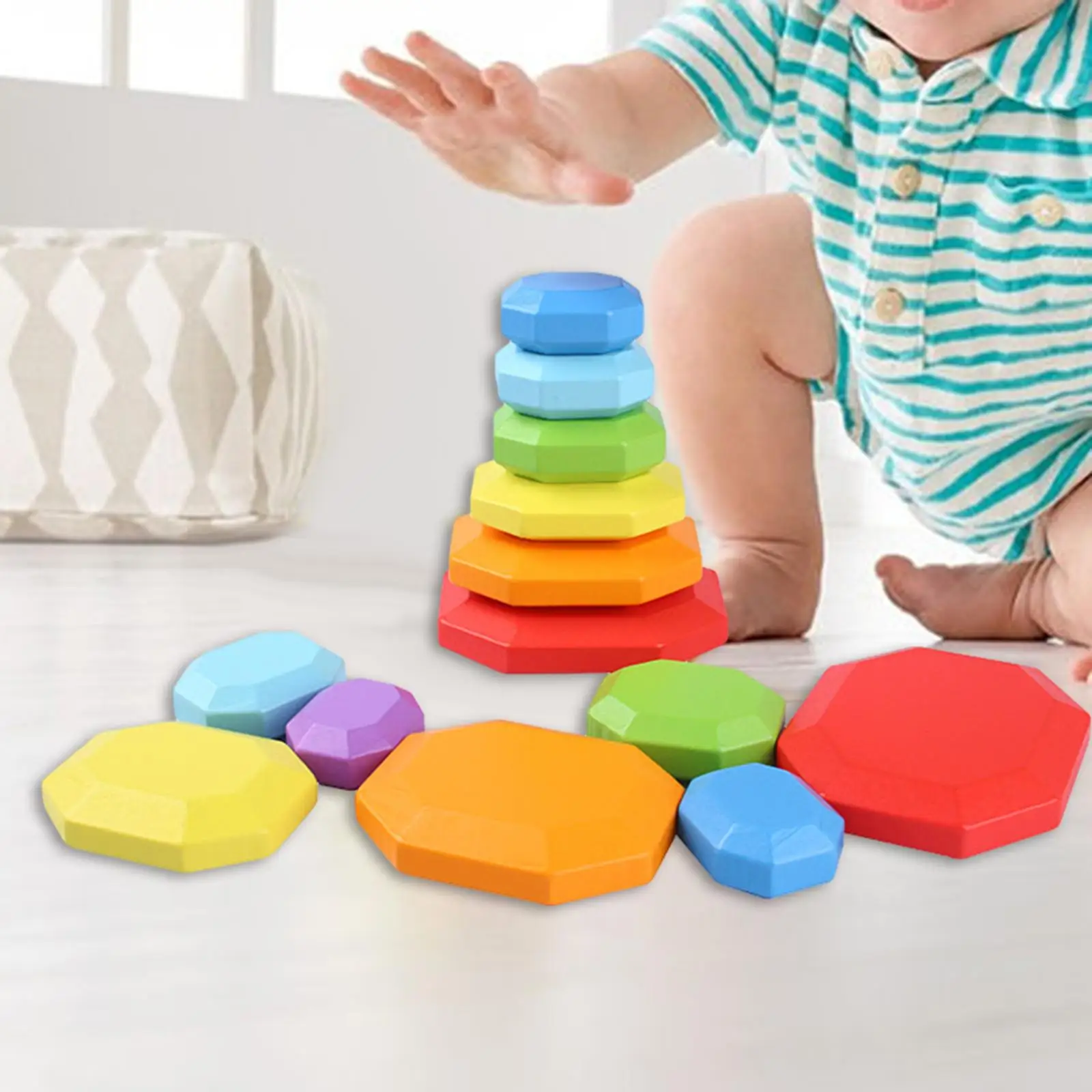 7 Pieces Montessori Rainbow Stacking Stone Learning Montessori Toys Blocks