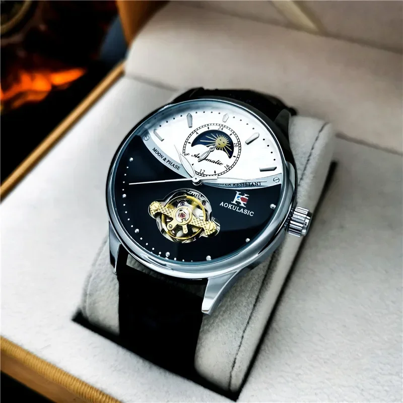 

2021 New Full-automatic Mechanical Watch Men's Watch Hollow Tourbillon Waterproof Glow-in-the-dark Moon Casual Men's Watches
