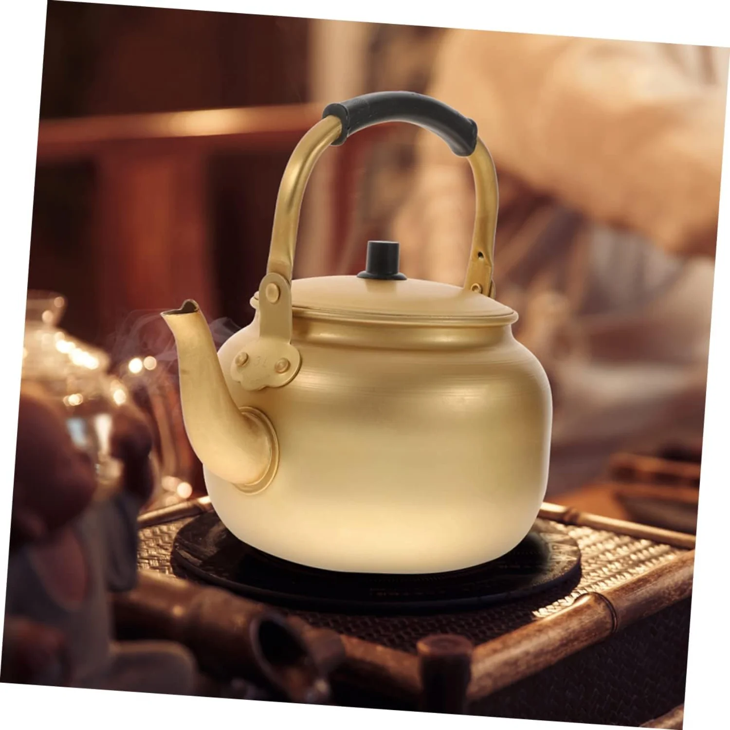 Metal Vintage Aluminum Tea Kettle Stovetop-Golden Korean Rice Wine Jug