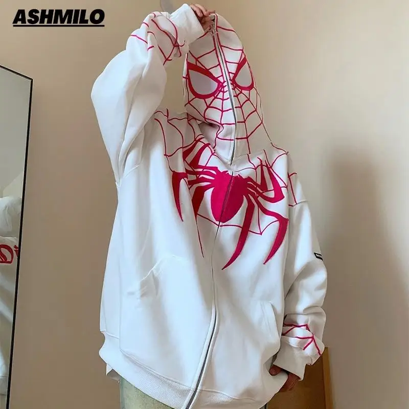 

Spider Web Halloween Hip Hop Zip Hooded Sweatshirt Christmas Gothic Harajuku Punk Oversize Couple Streetwear Hooded Clothing