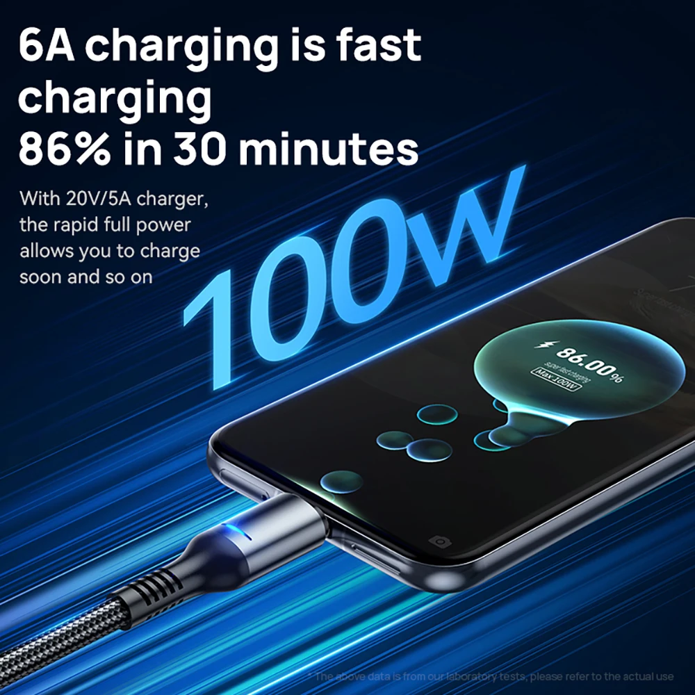 USB-C 100W 6A 고속 충전 케이블(스마트 자동 전원 끄기 LED 디스플레이 포함) 나일론 편조 코드 충전기 USB-C형 고속 데이터