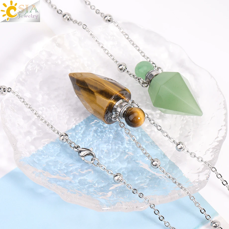 Healing Crystal Necklace with Amethyst Quartz Essential Oil Diffuser Pendant