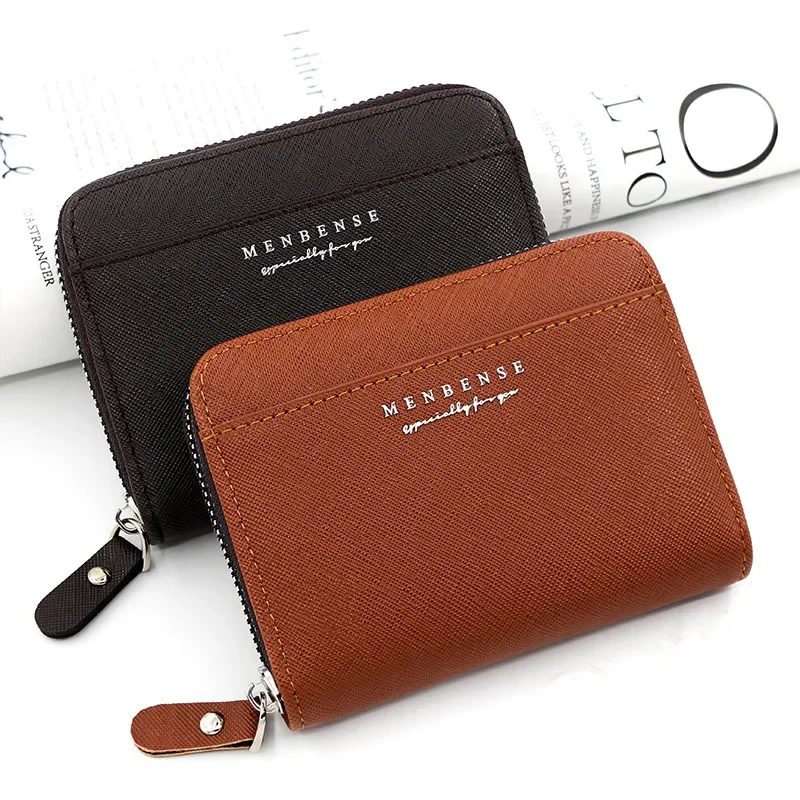 

New Men's Wallet Solid Color Business Short Zipper Bag Clutch Bag Coin Purse Letter Wallet for Women