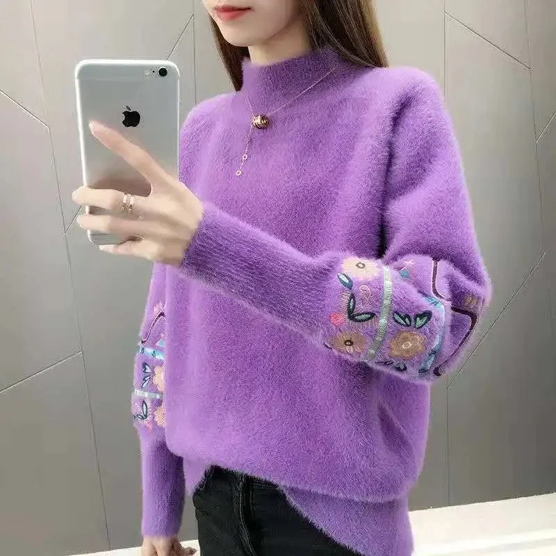 

Woman Sweaters 2024 Autumn Winter Tops Turtleneck Sweater Women Slim Pullover Jumper Embroidery Knitted Sweater Pull Femme Hiver