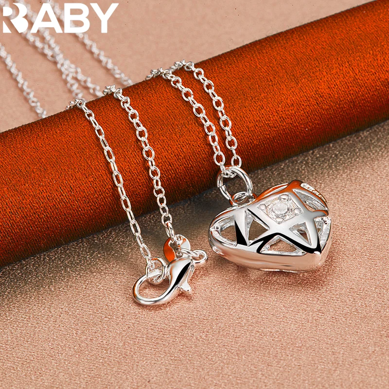 

925 Sterling Silver Hollow Heart Zircon Pendant Necklace For Women Man 18-30 Inch Chain Fashion Charm Jewelry Lovers Accessories