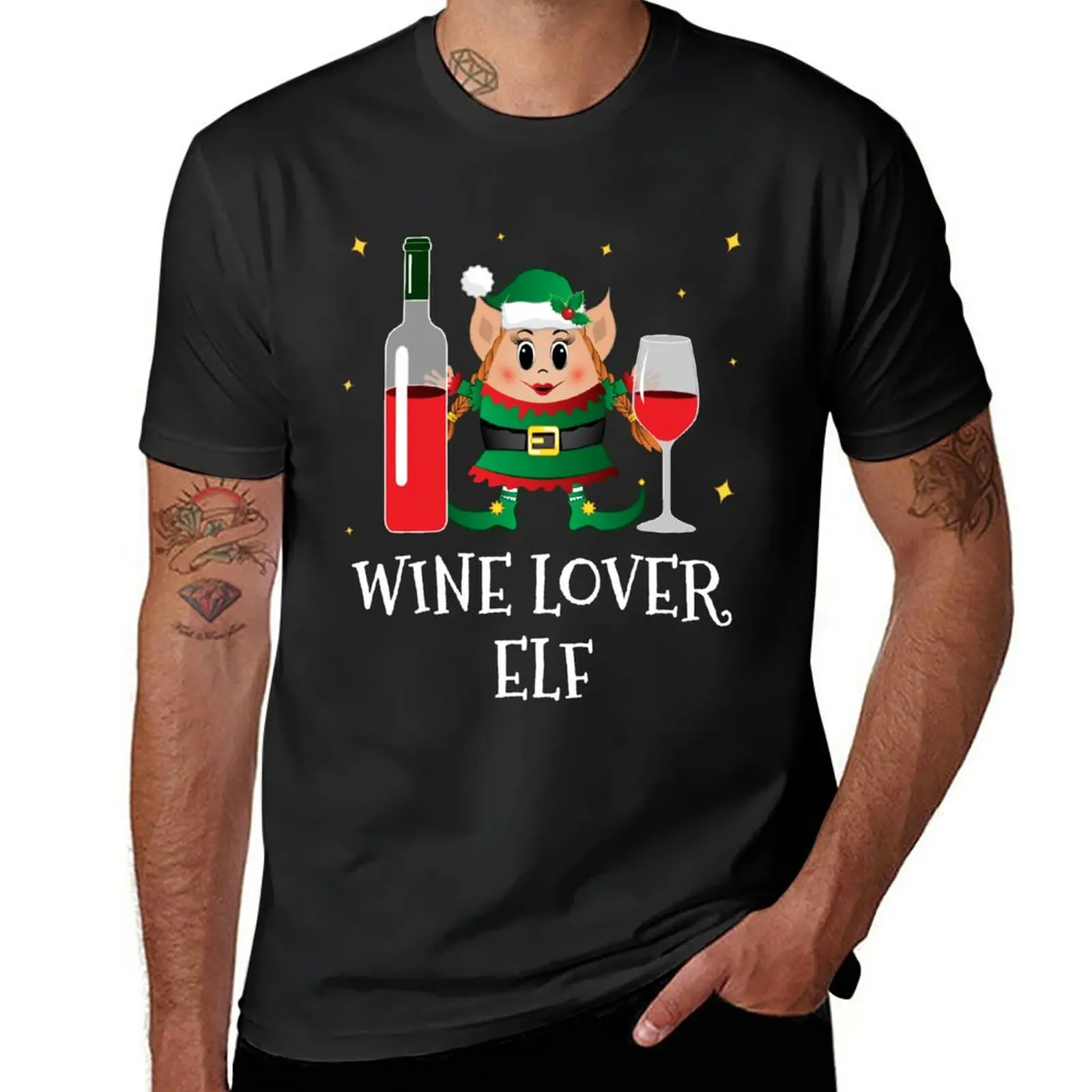 

New Christmas Wine Lover Elf Drinking Funny Cute Party Elf T-Shirt summer top customized t shirts men clothing