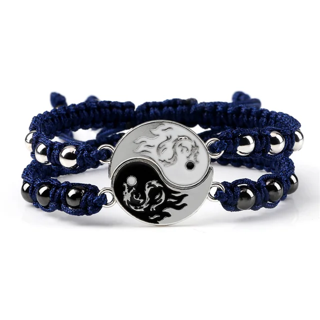 Bracelet tressé Dragon Tai Chi Gossip pour femmes et hommes, meilleurs amis, réglable, Yin Yang, bijoux de Couple à la mode, 2 pièces/ensemble