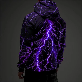 Vintage Men's Sweatshirt 3D Lightning Graphic Printing Casual Hoodies Spring Autumn Female Clothing Harajuku Oversized Pullovers