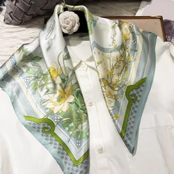 Elegant Red and Blue 100% Mulberry Silk Paisley Scarf for Women - Luxurious Square Neckerchief (Light green)