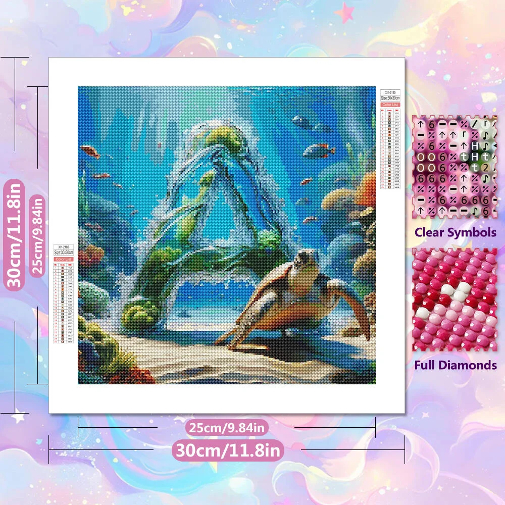Evershine DIY 5D 다이아몬드 페인팅 알파벳 26 글자 전체 사각형 라운드 드릴 자수, 거북이 바다 산호 모자이크 홈 장식