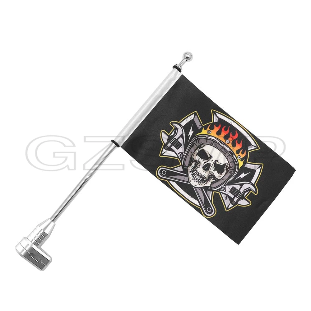 fit For Honda Goldwing GL1800 2001-2011 GL1500 GL1200 Motorcycle Aluminum Rear Mount Luggage Vertical Flag Pole Skull Flag
