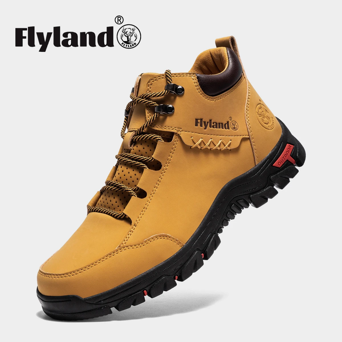FLYLAND Men's Fashion Vintage Hand Stitching Soft Business Casual Leather Ankle Boots Handmade Shoes