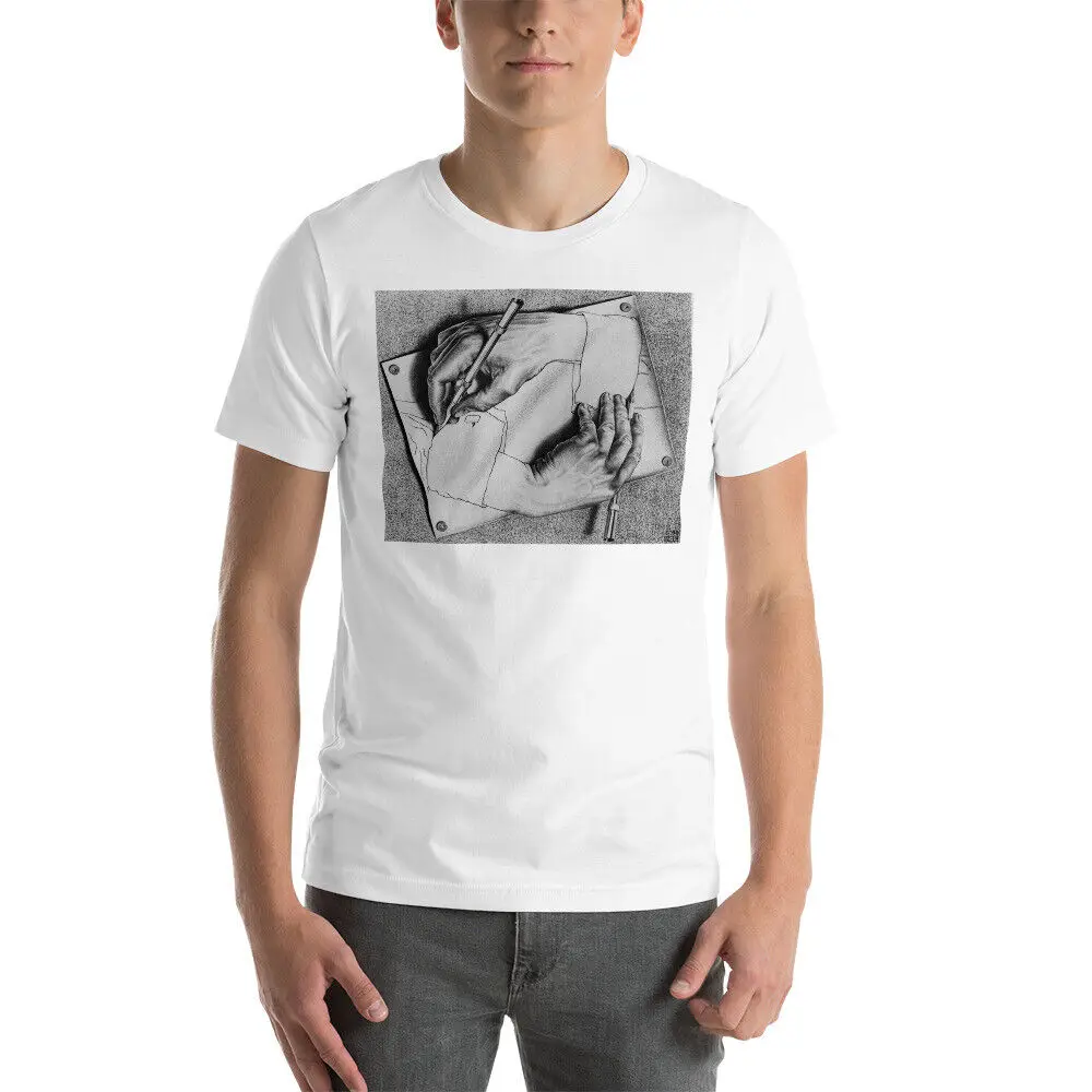 T-Shirt Escher Disegno Mani Surreality Art Unisex T-Shirt In Cotone Pesante