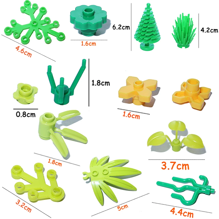 Bricks City MOC Plants Accessories Big Pine Tree Branch Bush Green Grass Flower Building Bricks 2417 2423 4727 6255 30176 33291 2