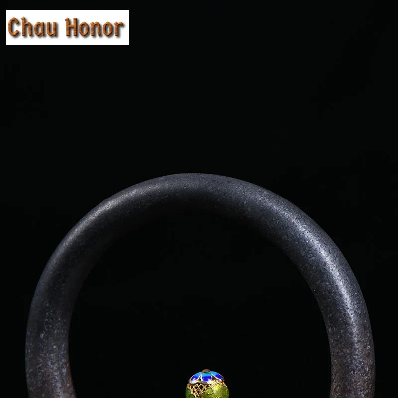 600ml Retro Large Capacity Ceramic Loop-handled Teapot Beautiful Jade Button Pottery Teakettle  Kung Fu Teaware Gift Packaging