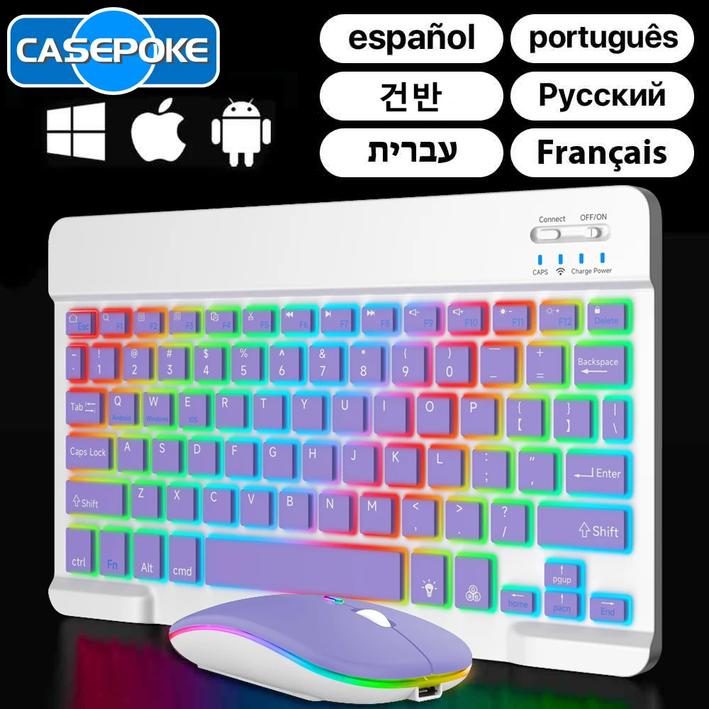Tastiera E Mouse Wireless Bluetooth Retroilluminati Casepoke Per Ios Android Windows Phone Tablet Accessori Per Tastiera Ipad