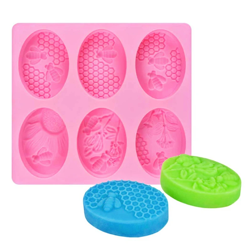 Silicone Soap Mold 6 Cavities Bee Oval Honeycomb DIY Soap Making Kit Baking Candle Mold Gifts