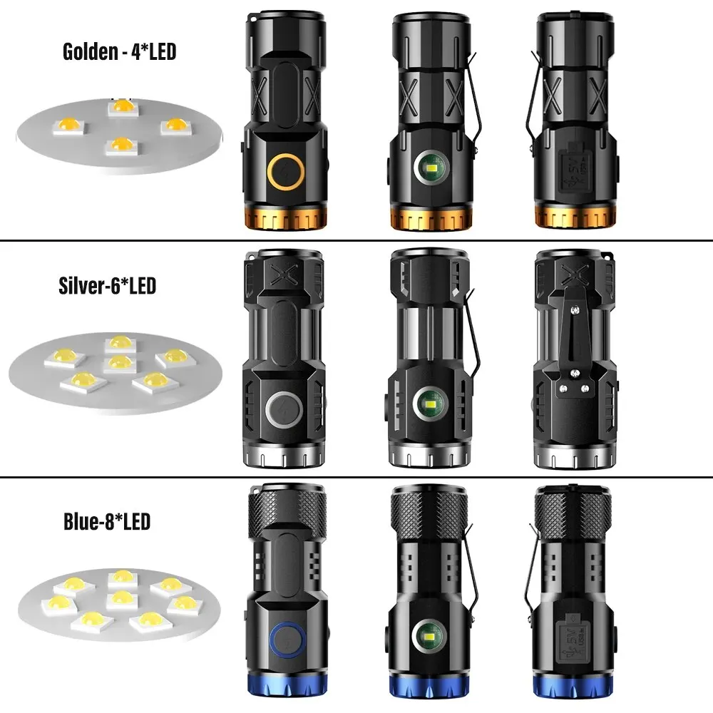 MINI Rechargeable LED Flashlight Camping Light With Side Lights And Lampshade Tail With Magnet Suitable For Exploring Camping mini flashlight