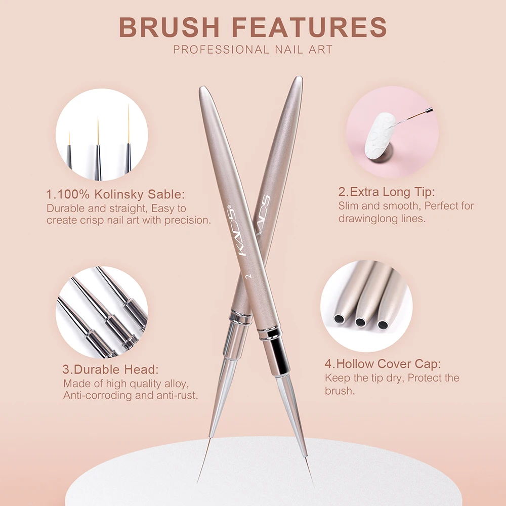 1Pc Kolinsky Nail Art Liner Painting Brush French Stripe Liner Flower 3D Tips Manicure Ultra-thin Line Drawing Pen Nail Art Tool 2
