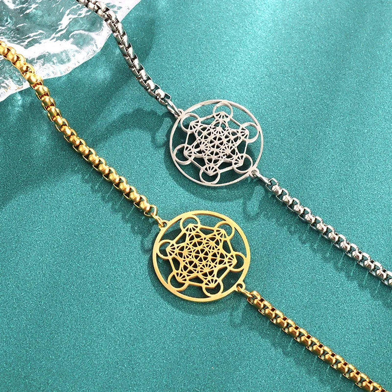 Metatron Würfel Armband Damen Edelstahl Erzengel Tag Armband Herrenmode Heilige Geometrie Amulett Schmuck Geschenk
