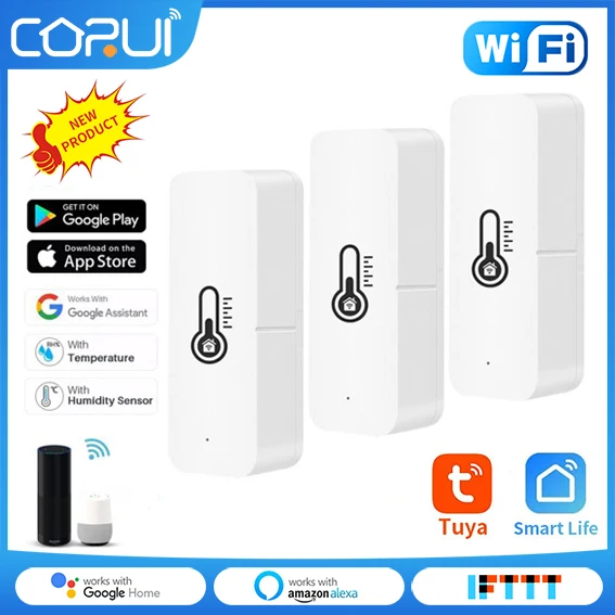 

Tuya WiFi Smart Temperature And Humidity Sensor With Buzzer Alarm Intelligent Linkage Share Devices Alexa Google CORUI 3PCS