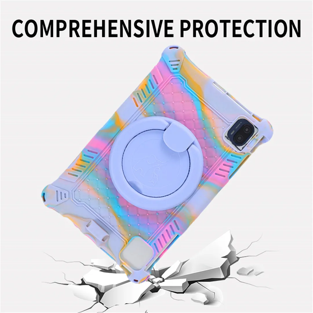 Kids-Friendly Rotating Bubble Silicone Tablet Case with Stand and Shoulder Strap
