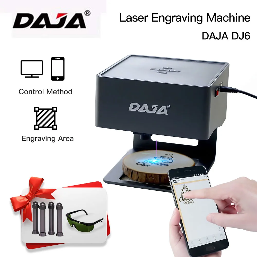 DAJA-grabador láser DJ6 CNC, máquina de grabado láser, 3000mw, Mini  impresora rápida de logotipos, cortador de carpintería, madera y plástico -  AliExpress