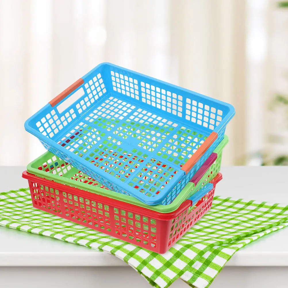 5Pcs 플라스틱 바구니 파일 보관 주최자 교실 홈 오피스 스낵 종이 용품을위한 쌓을 수있는 데스크탑 컨테이너