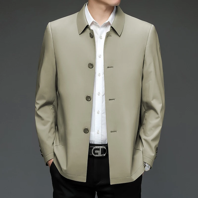 

Men's Business Casual Loose Brand Jackets 2023 New Arrival Spring and Autumn Solid Color Classic Straight Parkas Khaki Navy Blue
