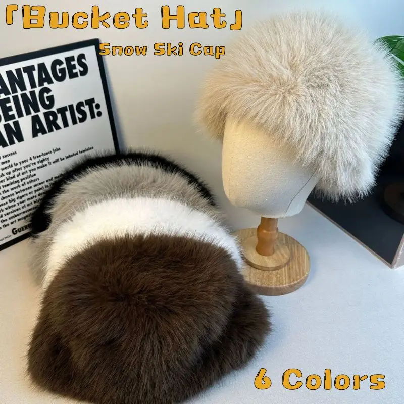 Korean Faux Fur Hat Women Warm Snow Ski Cap Thick Warm Imitation Fur Bucket Hat Fisherman's Windproof Russian