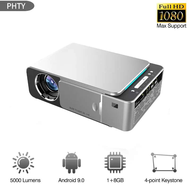 

Buyzco-proyector de vídeo LED T6, dispositivo portátil, HD, WiFi, 5000 lúmenes, compatible con cine en casa, 1080P