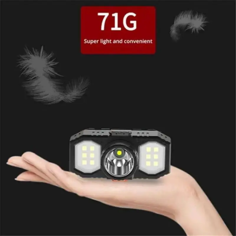 강력한 LED 헤드램프 휴대용 캠핑 손전등, COB IP65 방수, 3 가지 조명 모드, USB 충전, 야외 낚시 달리기용