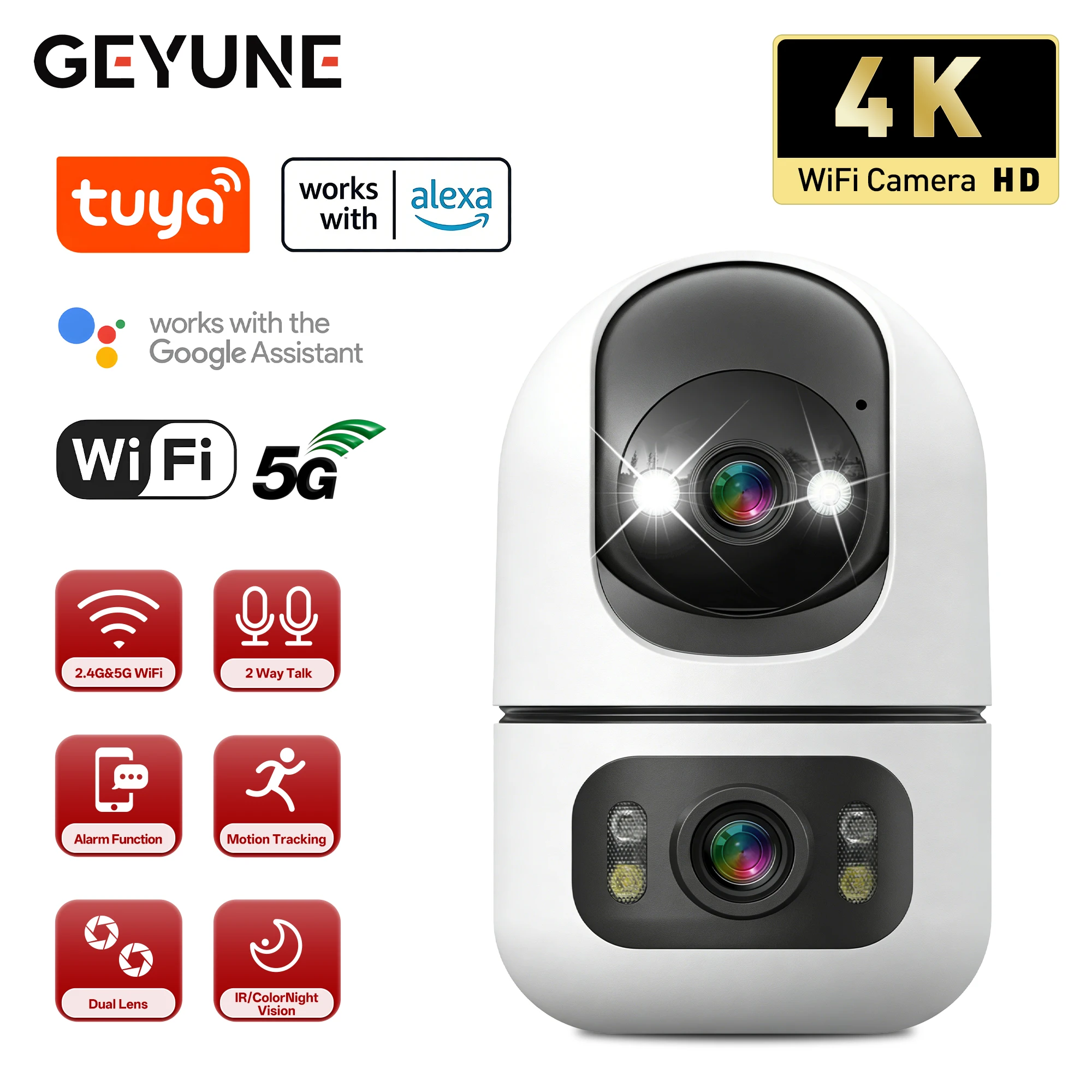 Tuya 5G WiFi Dual Lens Camera Indoor 4K 8MP Home Pet Camera Auto Tracking Baby Monitor Color Night Vision Security Surveillance 1