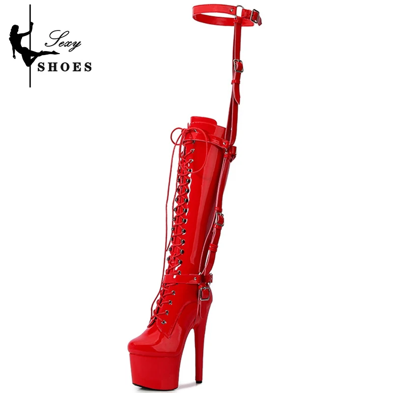 17CM Mid-Calf Long Tube Boots Stiletto Women Shoes Platform Modern Boots Catwalk Fashion Heels Detachable Thigh Belt Buckle Boot