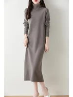 Autumn Winter Women's Turtleneck Sweater Wool Dress Basic Pullover Casual Cashmere Skirt 100% Merino Wool Knitwear Soft Clothing 2