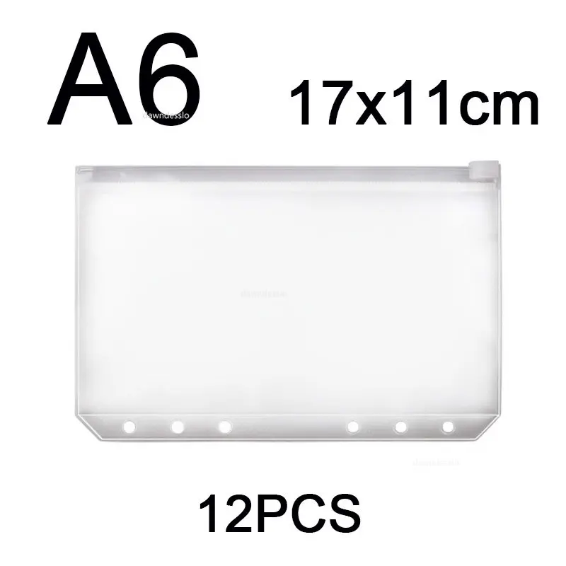12PCS 편리한 투명 PVC A5 A6 A7 바인더 포켓 6 링 노트북 바인더 파일 보고서 바인더 용 지퍼 폴더 지우기
