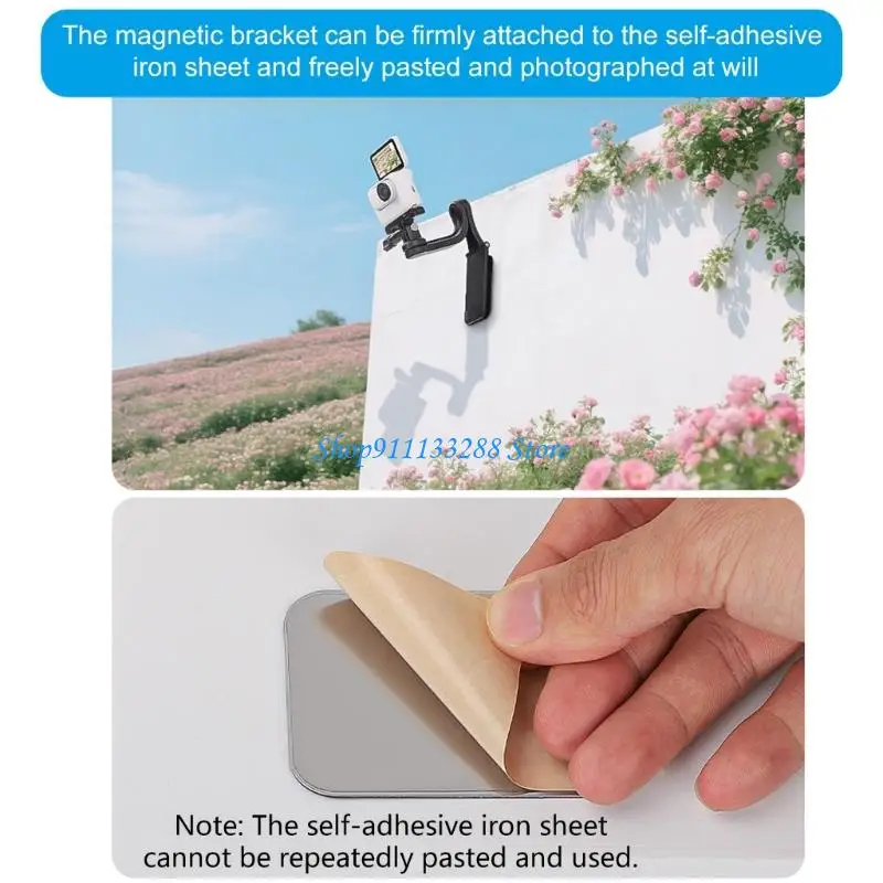 Support universel pour caméra action 360° avec ventouse et aimants en gros plan sur la ventouse